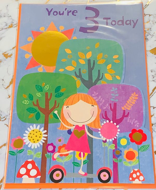 Girls 3rd Birthday Card 10x7 Beautiful Design by Centre Stage 954912