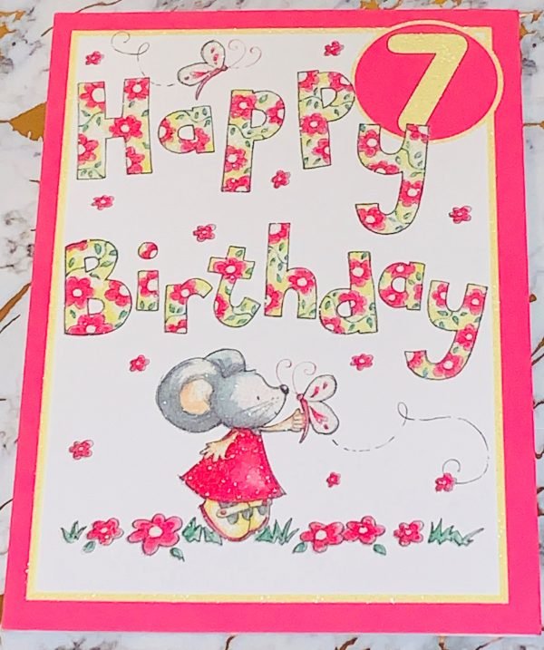 Girls 7th Birthday Card Beautiful Cute Mouse Design by Jelly Beans 025935