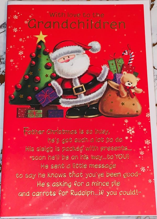 Grandchildren Christmas Card 9x6.5 Bright Fun Design & Beautiful Verse by Regent 549622