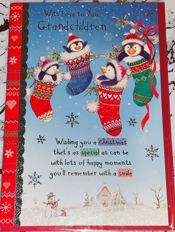 Grandchildren Christmas Card 9x6.5 Bright Fun Design & Beautiful Verse by Regent 897121