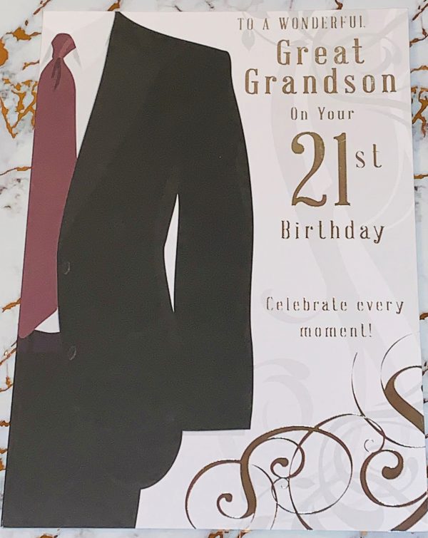 Great Grandson 21st Birthday Card Beautiful Design & Verse by Perfect Thoughts 036026C