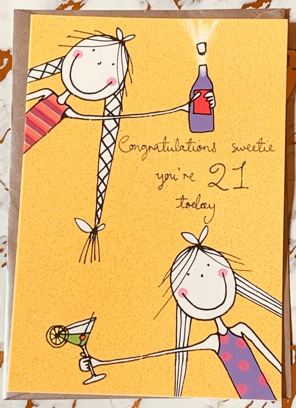 Congratulations Sweetie 21st Birthday Card Bright Fun Sparkling Design by Will & Daisy 072219