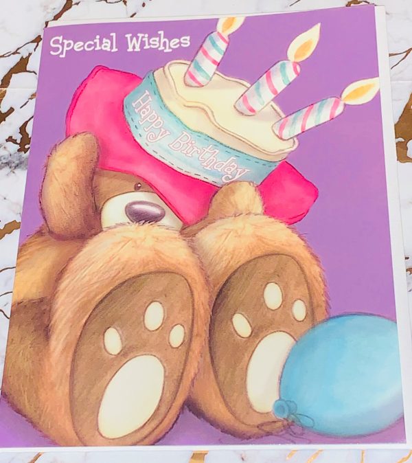 Special Birthday Wishes Card Bright Fun Sparkling Design by Teddy Big Foot 165602